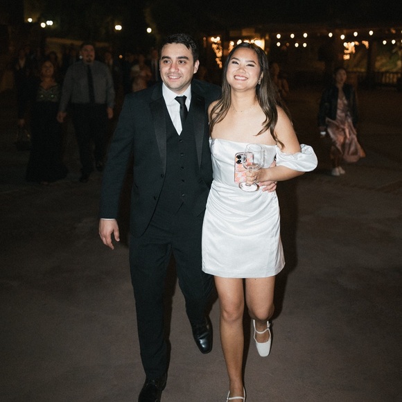 White Satin Off Shoulder Dress - Picture 3 of 3